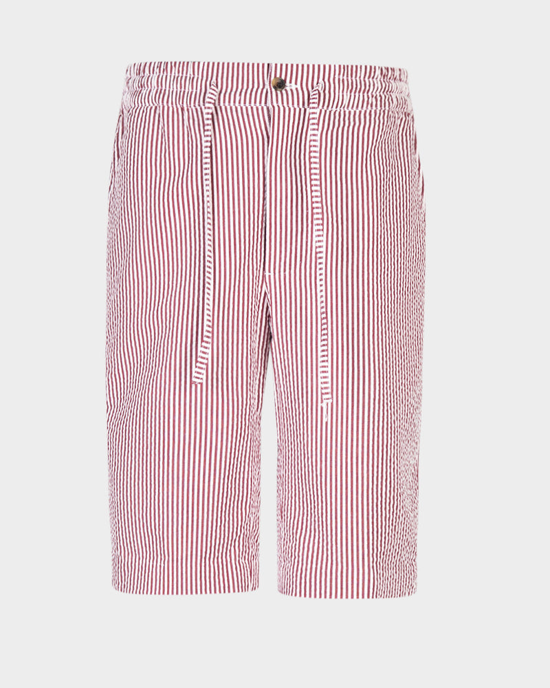 Rose Red White Bengal Stripes Seersucker Shorts