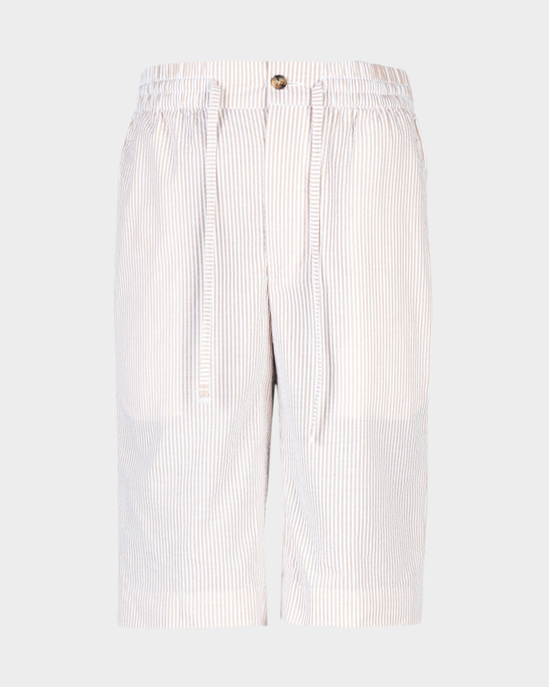 Light Beige & White Seersucker Stripes Shorts