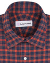 Flanell: Tattersall in Rot, Marineblau und Grau