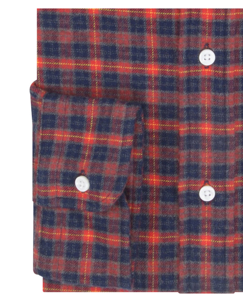 Flanell: Tattersall in Rot, Marineblau und Grau