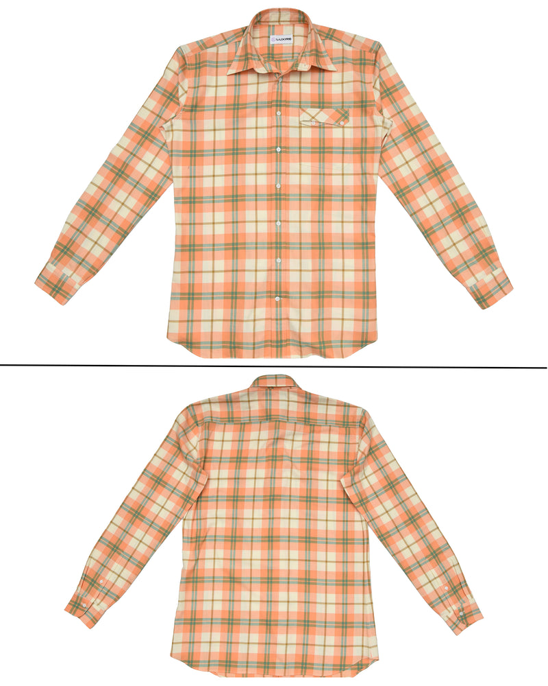 Orange Turquoise Cream Madras Checks Twill