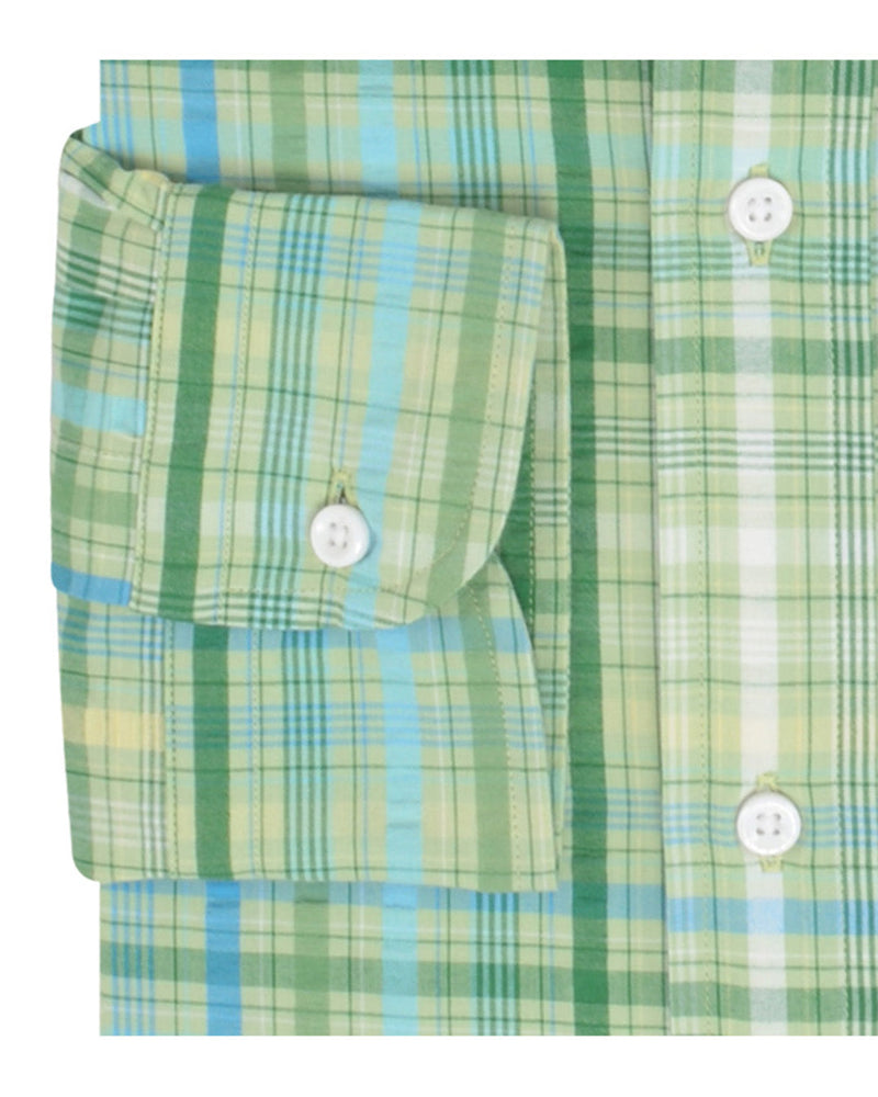Blau Grün Gelb Madras Seersucker
