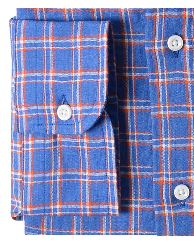 Leinen: Orange, Weiß, Kornblumenblau, Tartan-Karos