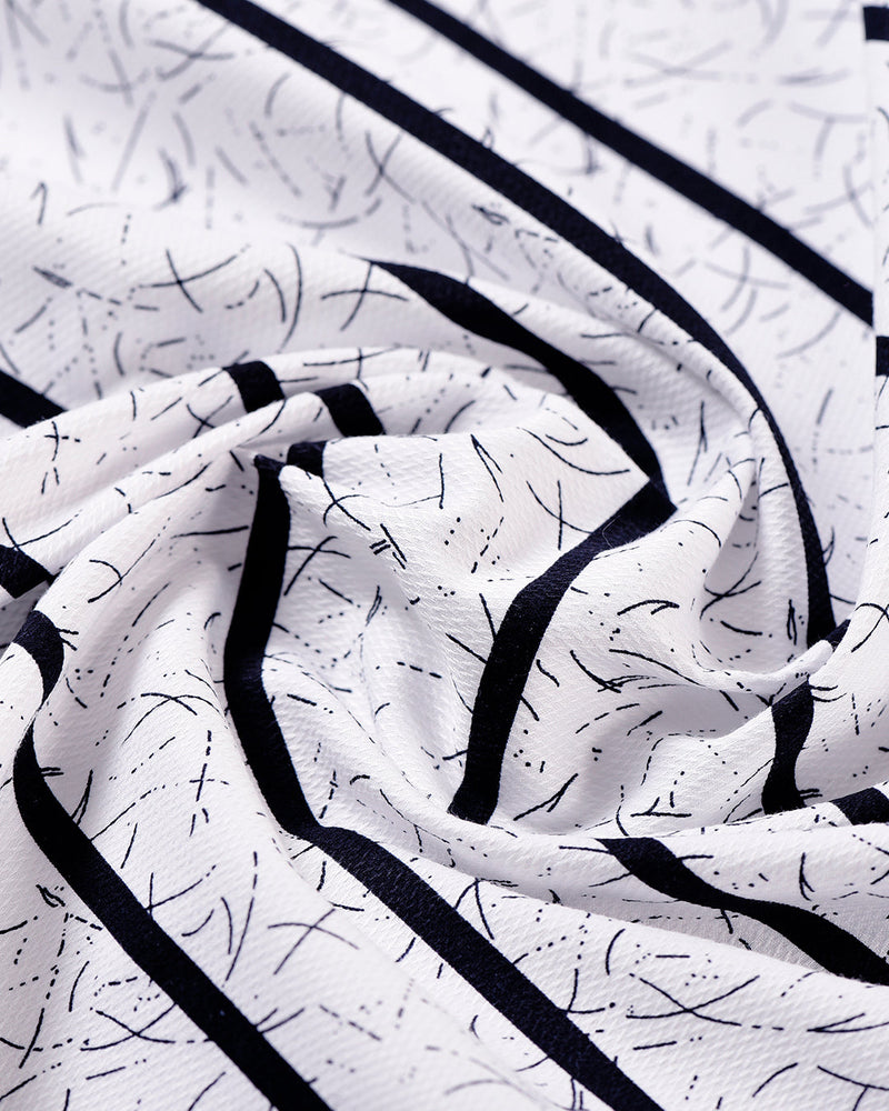 Printed White with Dark Navy Stripes Shirt