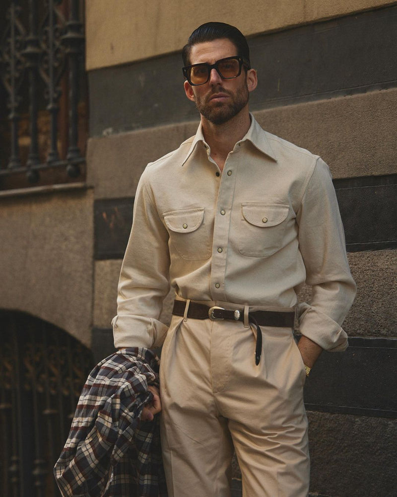 Pleated Khaki Twill Pant