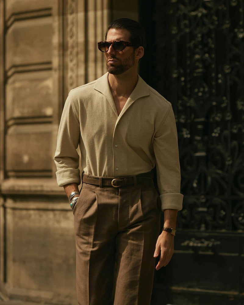 Heather Cream Linen Cotton Polo T-Shirt