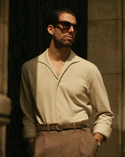 Heather Cream Linen Cotton Polo T-Shirt