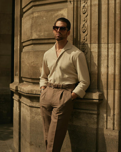 Heather Cream Linen Cotton Polo T-Shirt