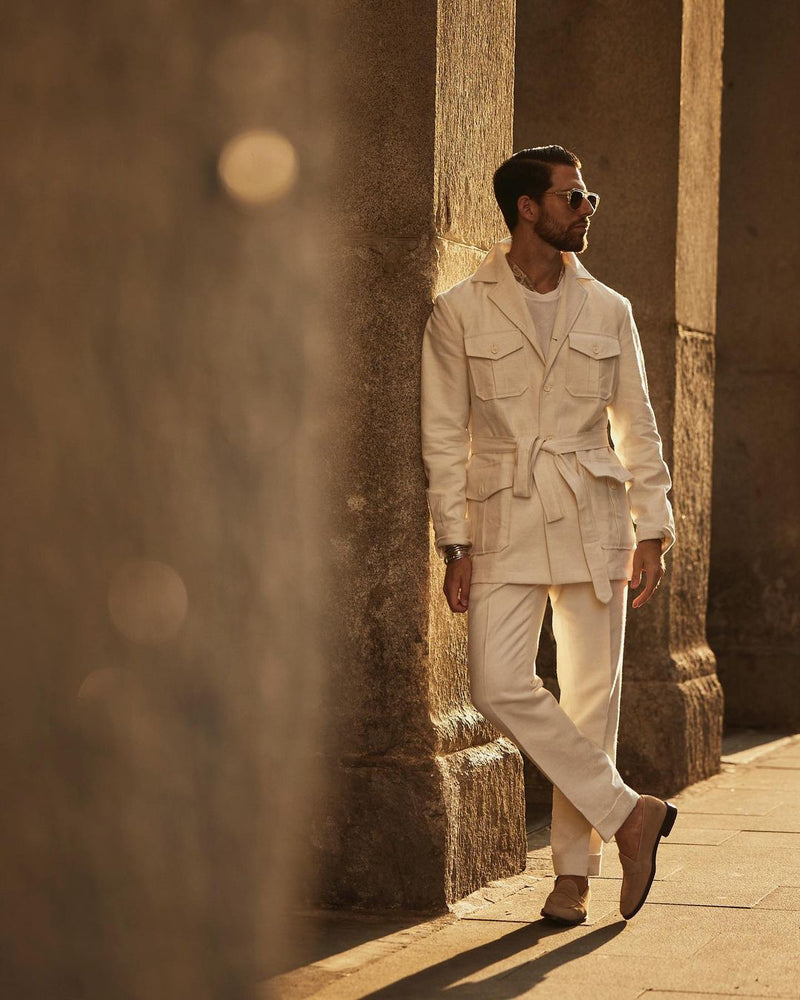 Linen Cotton Canvas Off White Safari Jacket