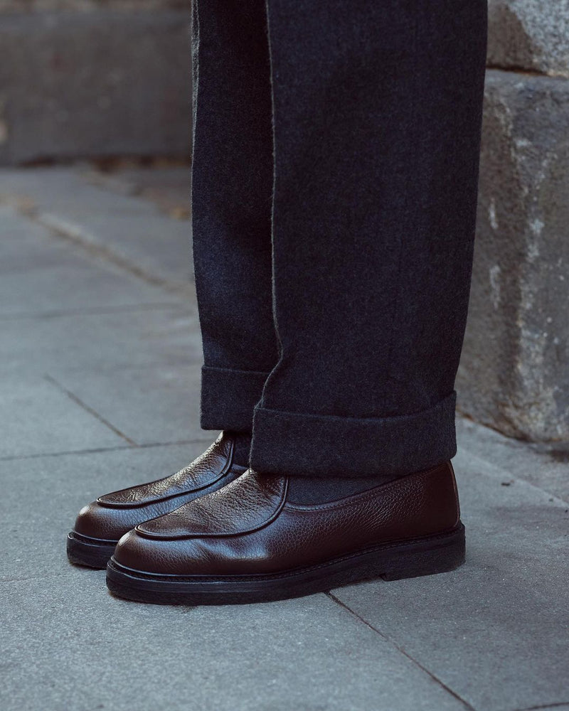 Charcoal Grey Wool Flannel High Rise Double Tab Pant