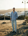 Pleated Powder Blue Twill High Rise Pant