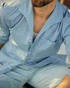 Pleated Powder Blue Twill High Rise Pant