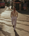 Summer Off-White Shirt in Soft Wash Honeycomb Linen with one piece collar placket