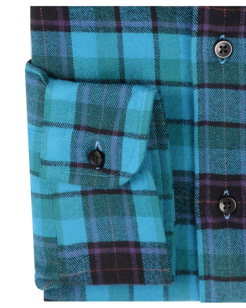Turquoise Black Purple Tartan Plaid on Forest Green