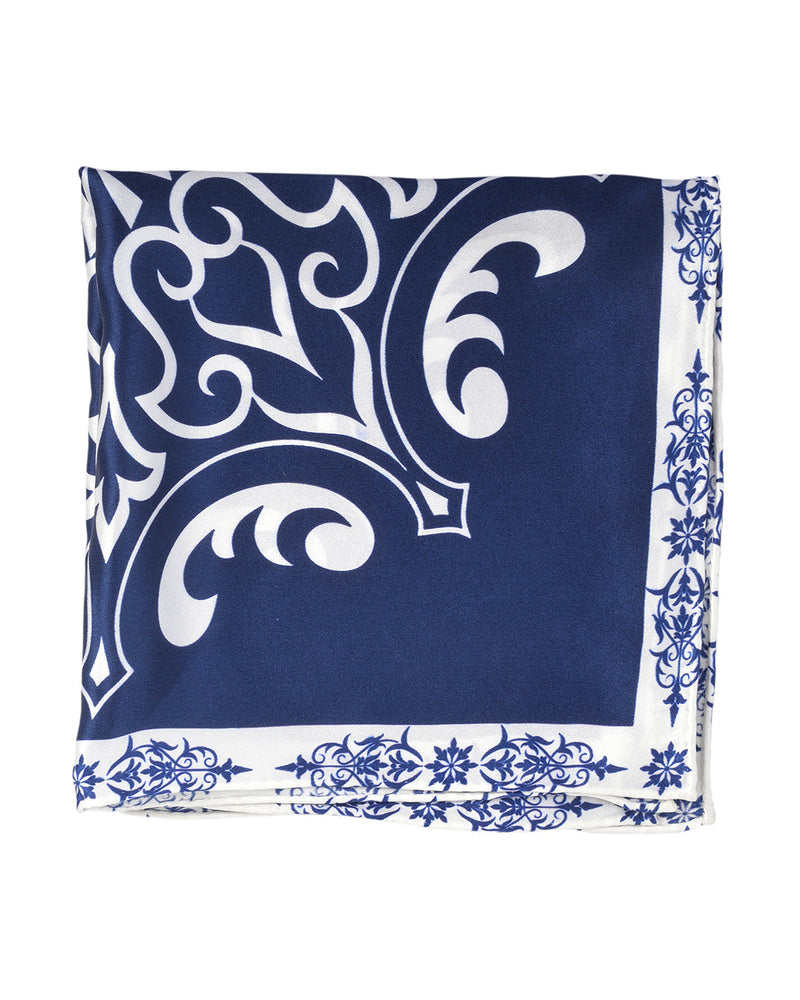 Pochette de costume - Imprimé blanc sur fond bleu marine