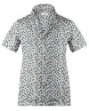 Col cubain PRÉRÉGLÉ en bleu à fines fleurs sur fond blanc