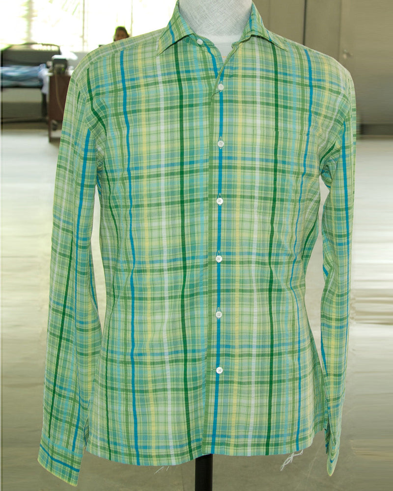 Blau Grün Gelb Madras Seersucker