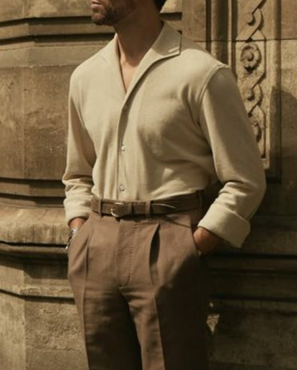Heather Cream Linen Cotton Polo T-Shirt
