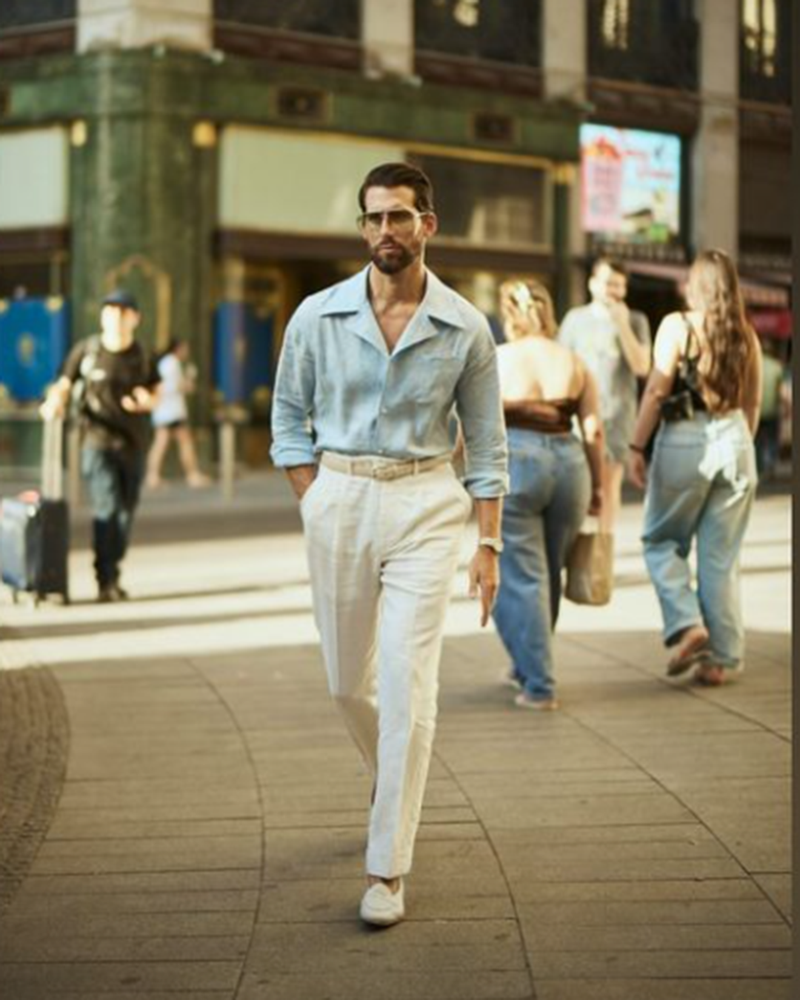 Summer Camp Collar Shirt in Sky Blue Linen
