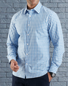 Blau auf weißem, breites Gingham-Karohemd