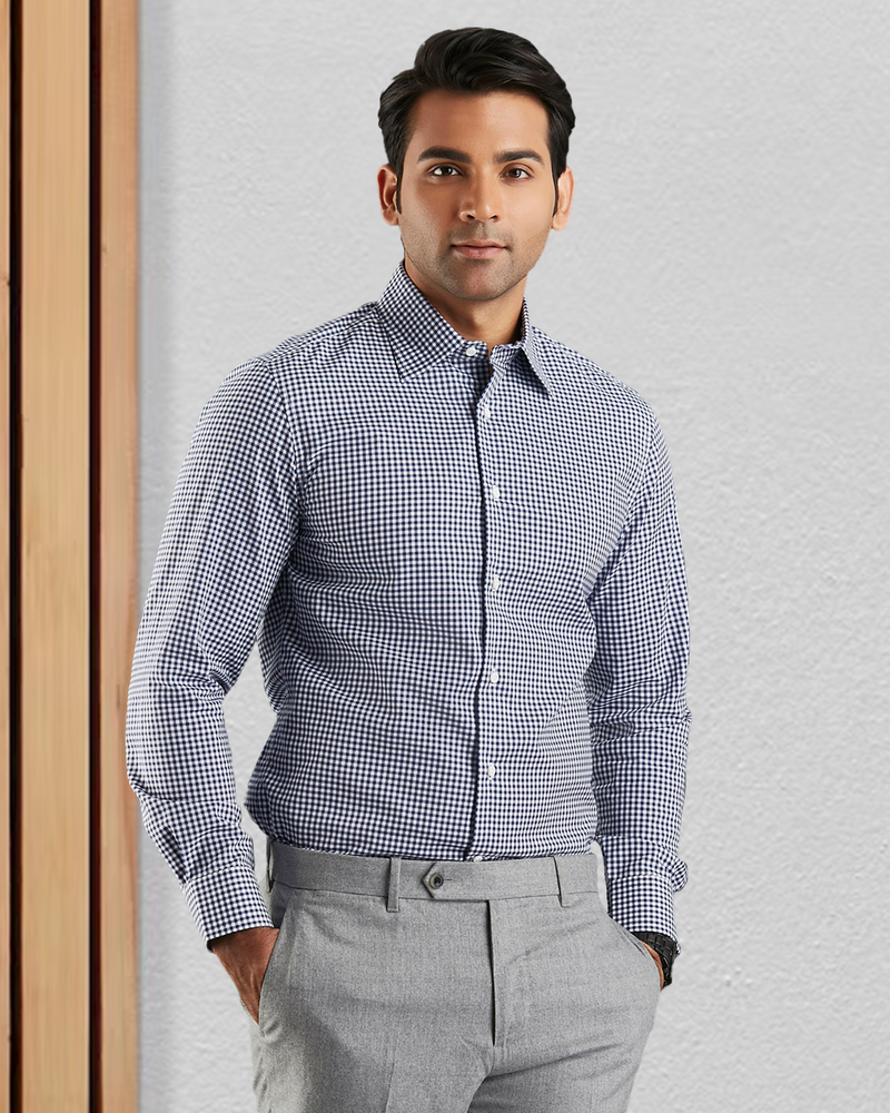Navy Small Gingham Shirt
