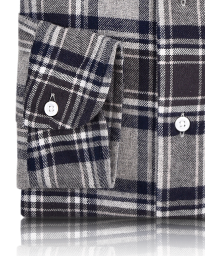 Dark Gull Grey Navy Plaid Flannel Shirt