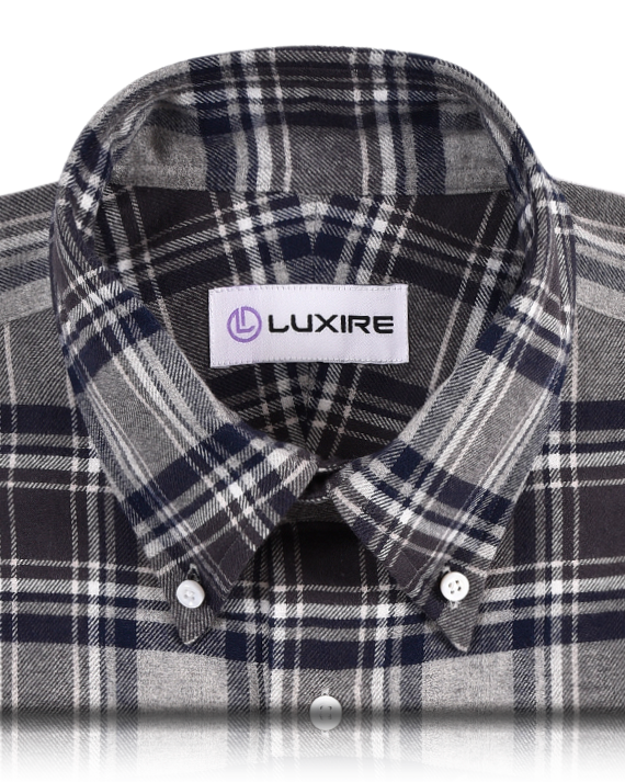 Dark Gull Grey Navy Plaid Flannel Shirt