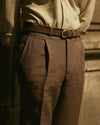 Pleated Brown Linen Cotton Canvas Pants