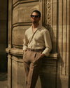Pleated Brown Linen Cotton Canvas Pants