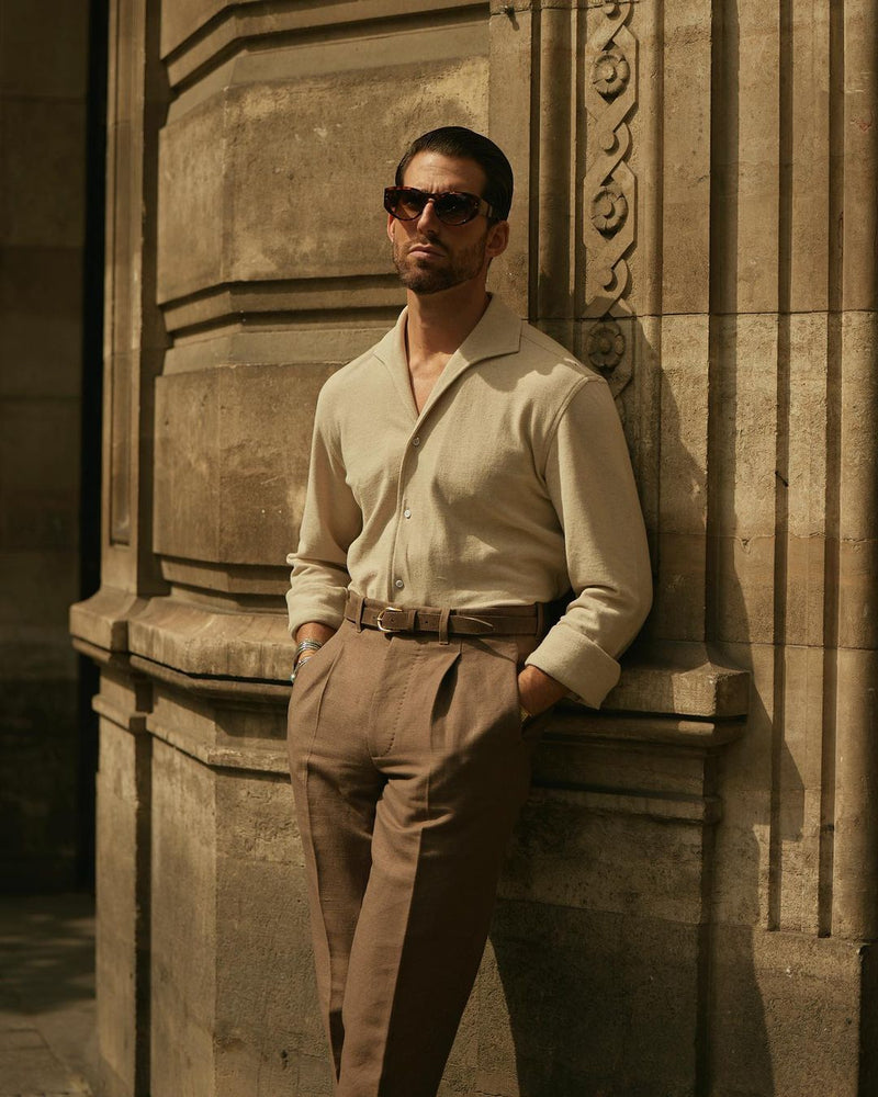 Pleated Brown Linen Cotton Canvas Pants