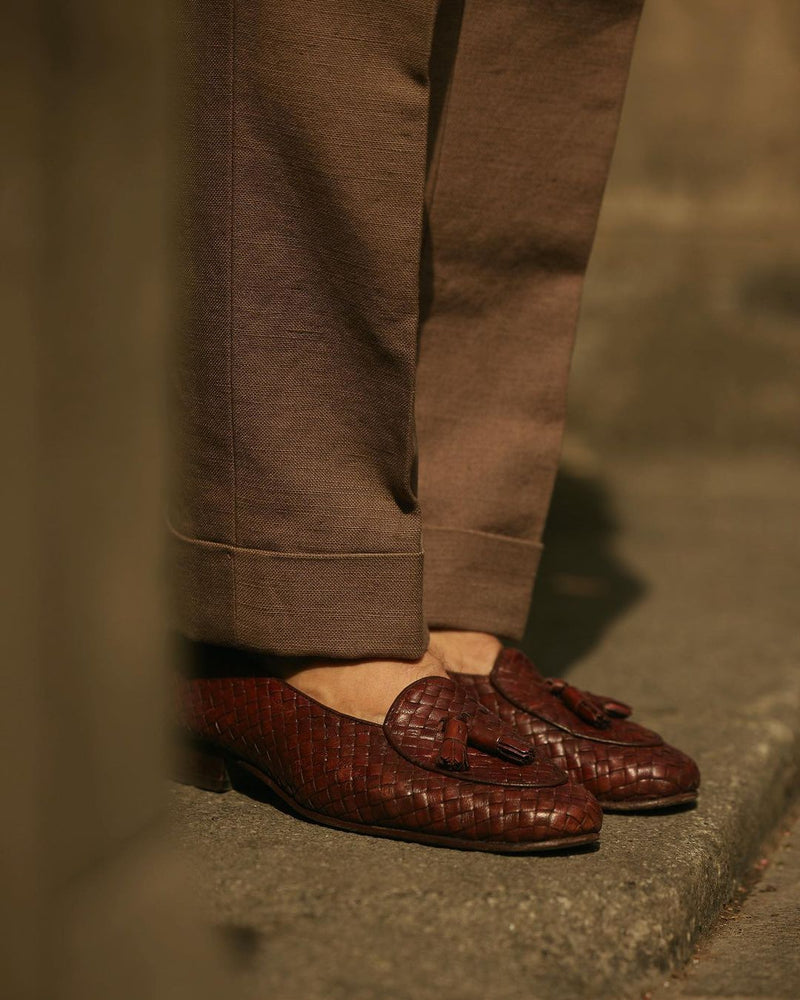 Pleated Brown Linen Cotton Canvas Pants