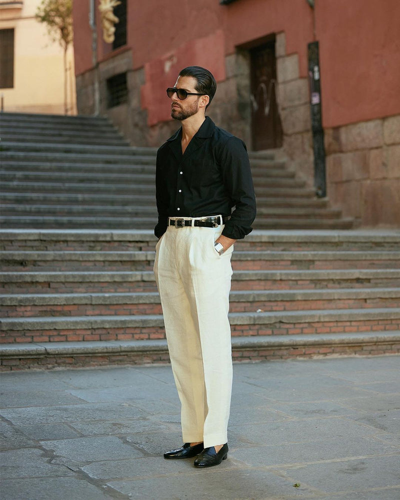 Pleated Cream Linen Pant