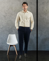 Indigo White Stripes On Pale Yellow Oxford Shirt