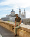 Olive Green Linen Cotton Camp Collar T-Shirt