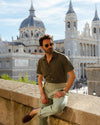 Olive Green Linen Cotton Camp Collar T-Shirt