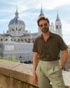 Olive Green Linen Cotton Camp Collar T-Shirt