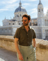 Olive Green Linen Cotton Camp Collar T-Shirt