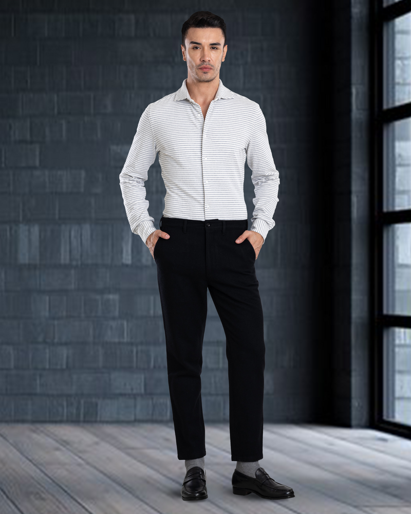 Grey White Candy Stripes Polo Shirt
