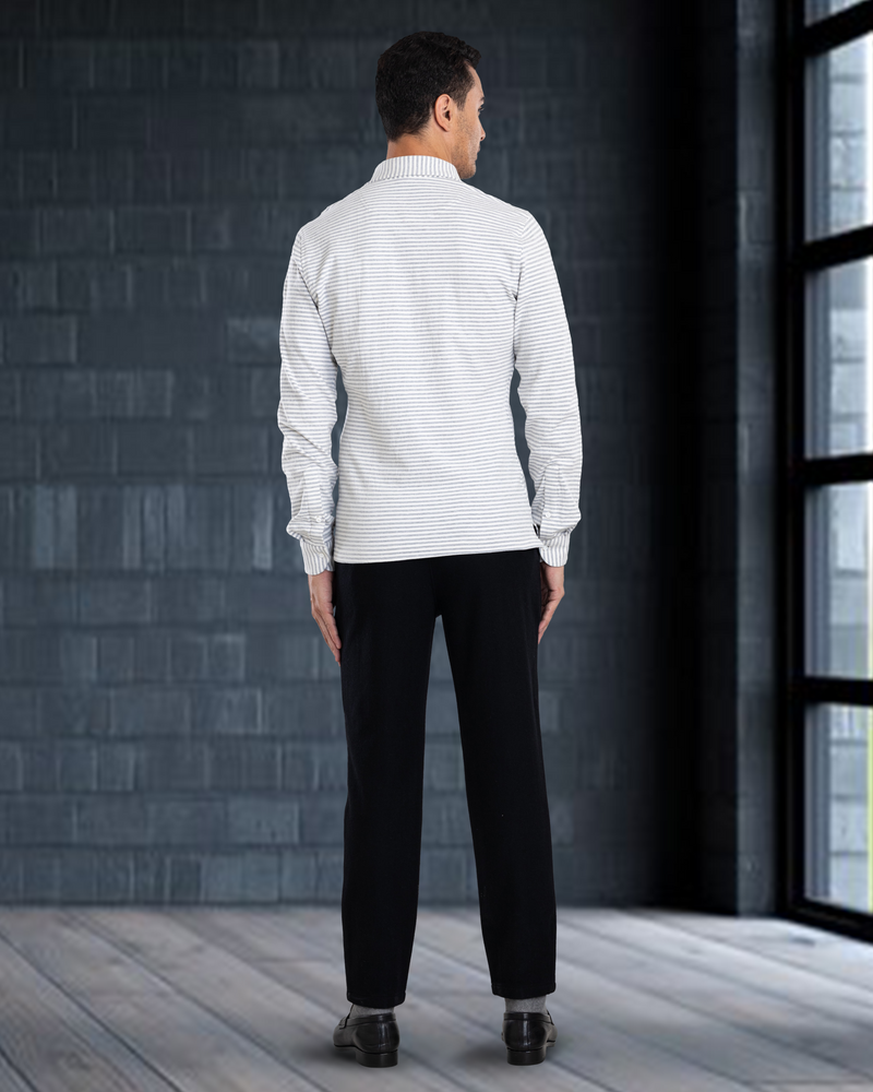 Grey White Candy Stripes Polo Shirt