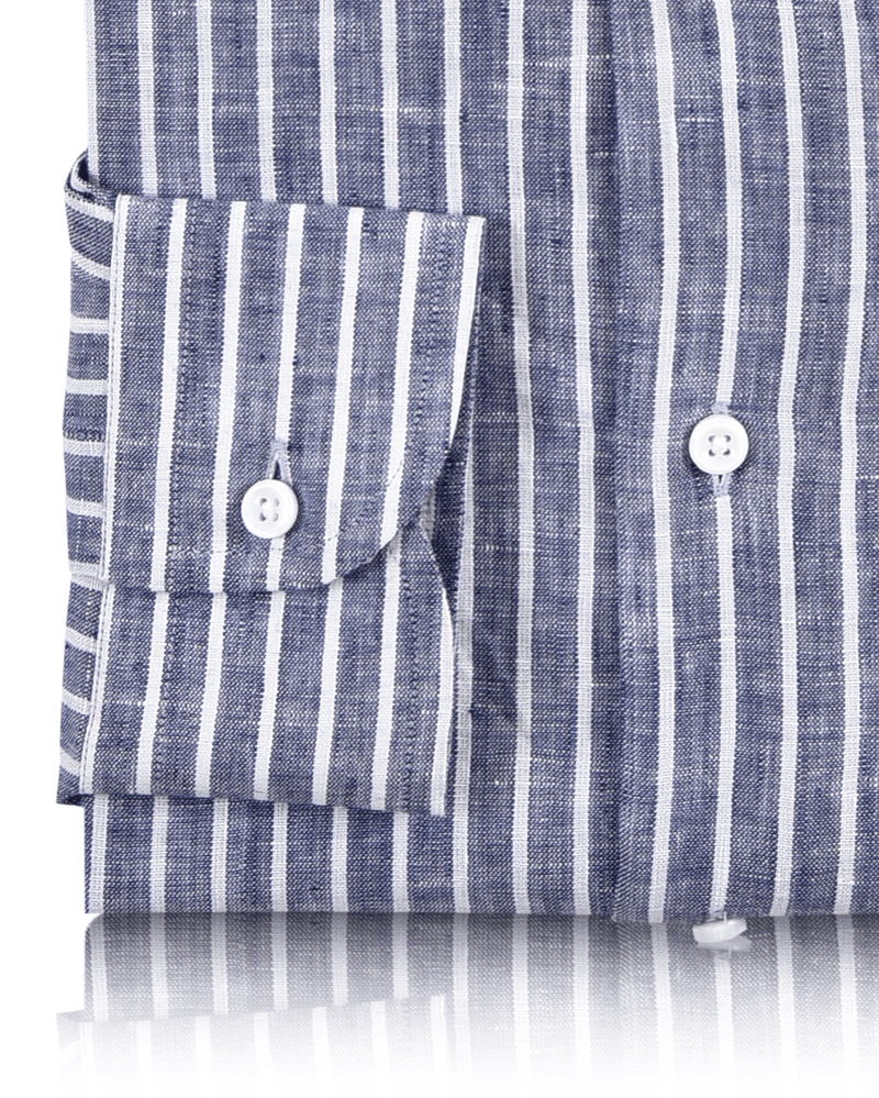 Linen:Blue Chambray with White Stripes Shirt