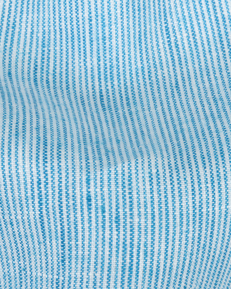 Linen: Candy Blue White Thin Dress Stripes