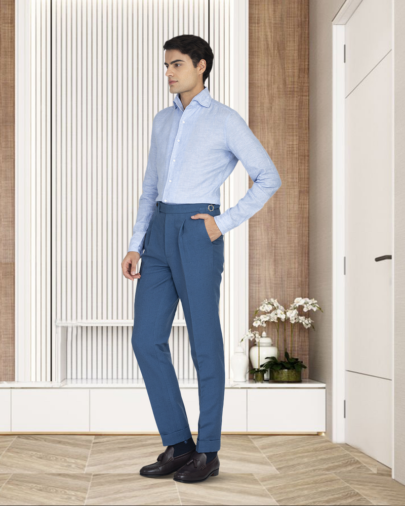 Linen Cotton: Light Blue Chambray one piece collar placket