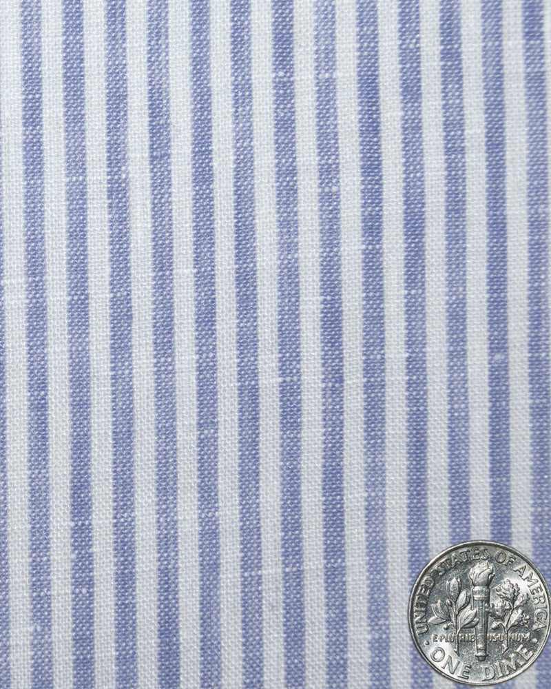Linen:Blue White Dress Stripes Shirt