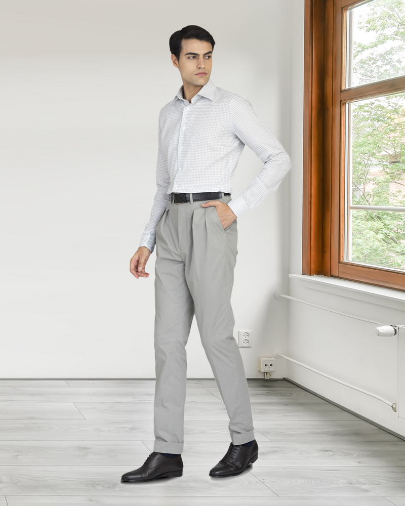 Greenish- Grey Linen Gingham Shirt
