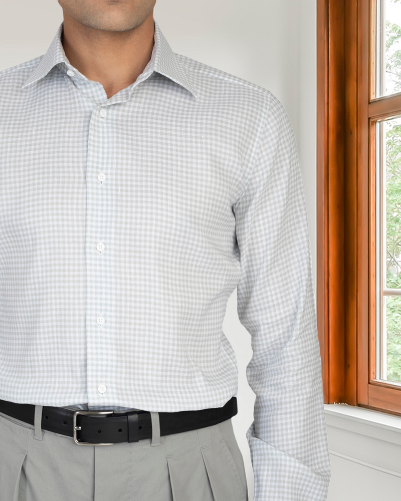 Greenish- Grey Linen Gingham Shirt