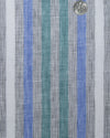Linen: Green Blue White Tape Stripes On Grey Madras Shirt