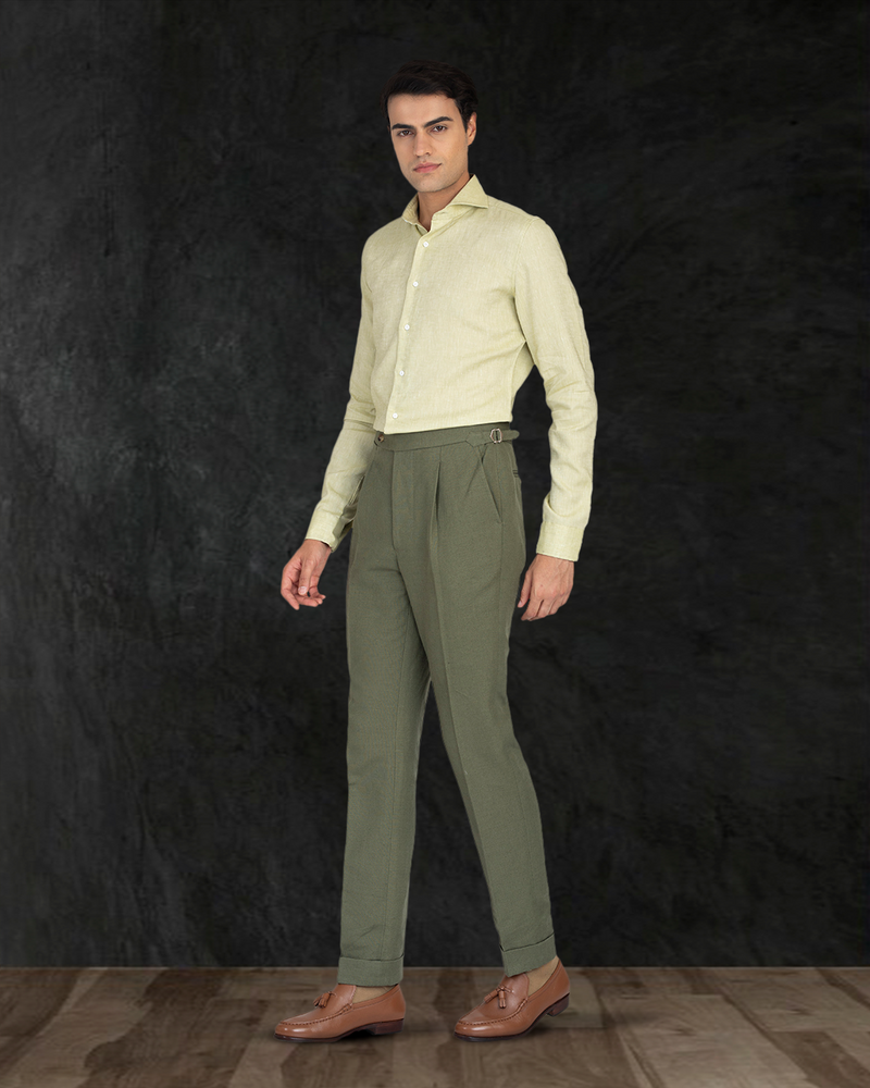 Light Olive Green Slub Linen Shirt