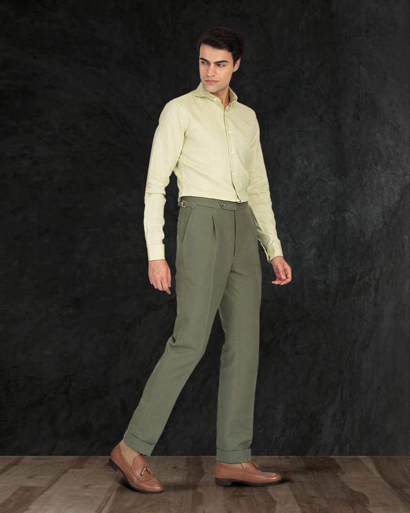 Light Olive Green Slub Linen Shirt