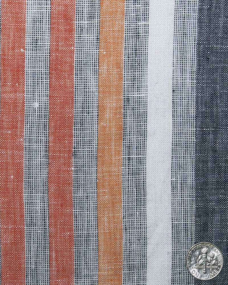 Linen: Orange Red White Grey Tape Stripes Madras