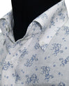 Linen: Pale Blue Printed shrubs On White